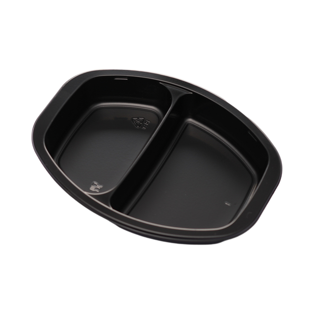 Hitray Hi16 15 oz.2 Compartment Rectangular Black CPET Tray