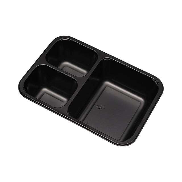 Hitray Hi15 25 oz. 3 Compartment Rectangular Black CPET Tray