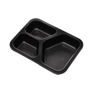 Hitray Hi06 25 oz.3 Compartment Rectangular Black CPET Tray