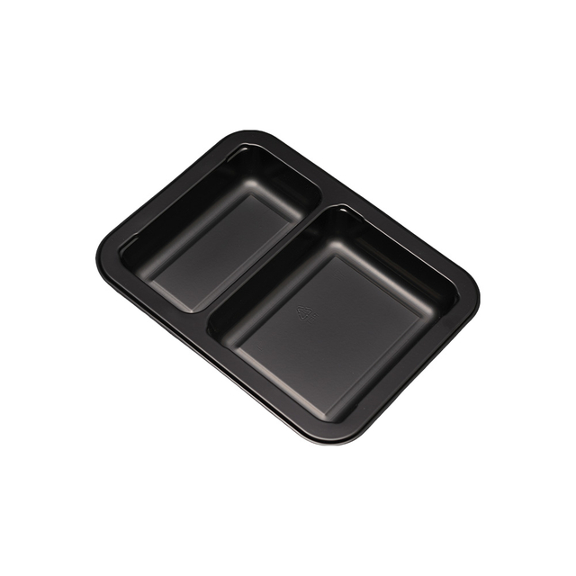 Hitray Hi11 20 oz.2 Compartment Rectangular Black CPET Tray