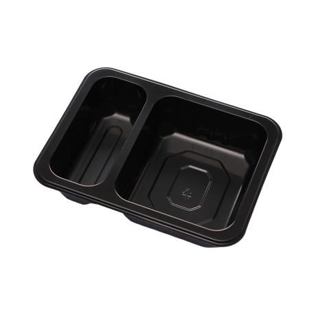 Hitray Hi12 37 oz.2 Compartment Rectangular Black CPET Tray