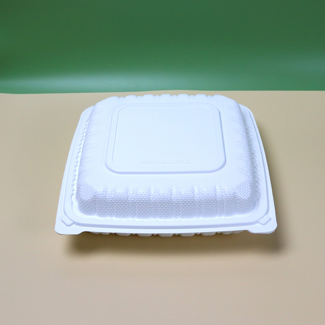 Hi-tray-22 Disposable Sturdy Thermoform Clamshell To Go Boxes Food Pack 1 Compartment White Mineral MFPP Hinged Take Out Containers