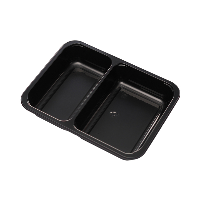 Hitray Hi07 25 oz.2 Compartment Rectangular Black CPET Tray