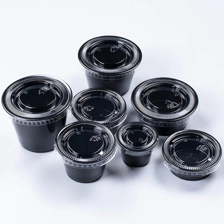 Hi-tray Black 0.75oz 1oz 2oz Take Away PP Plastic Restaurant Sauce Container