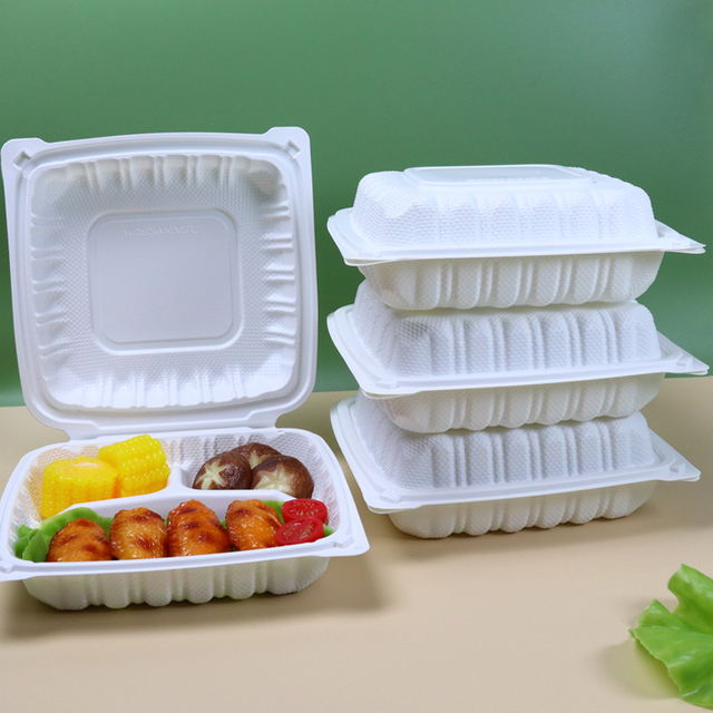 Hi-tray-22 Disposable Sturdy Thermoform Clamshell To Go Boxes Food Pack 1 Compartment White Mineral MFPP Hinged Take Out Containers