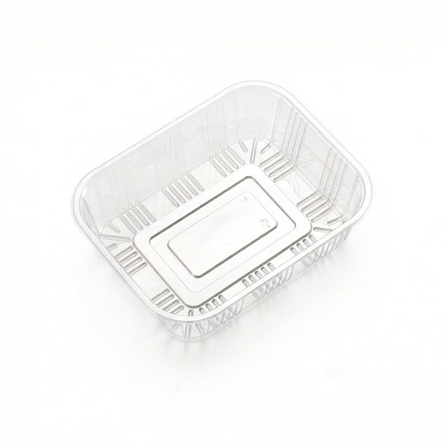 Hitray 8.1x6.1x2.2 inch Clear PET Food Tray, Rounded Corners Rectangular Plastic PET Trays